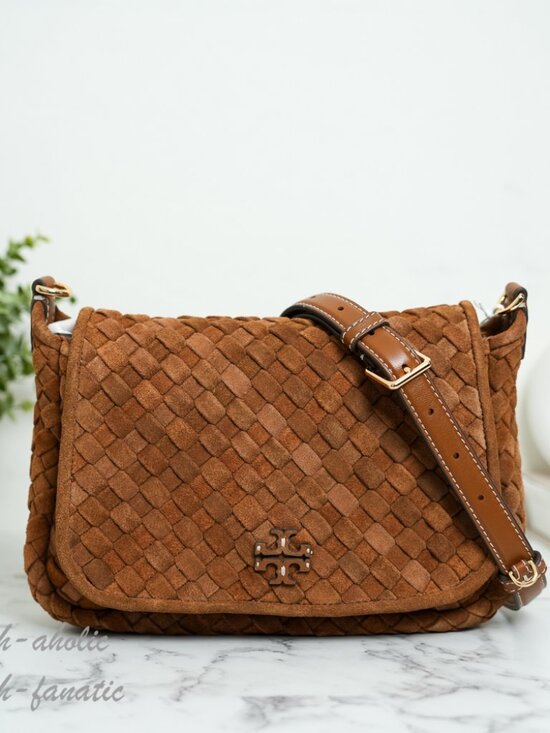 Tory Burch Handbags - Tory Burch Thea Woven Suede Flap Crossbody in Chicroy Brown NWT